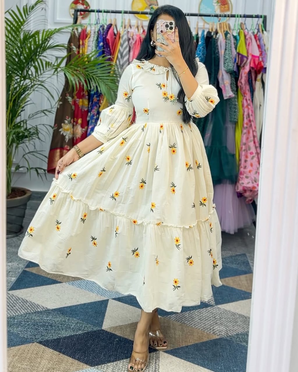 Sunflower Embroidery one piece Gown