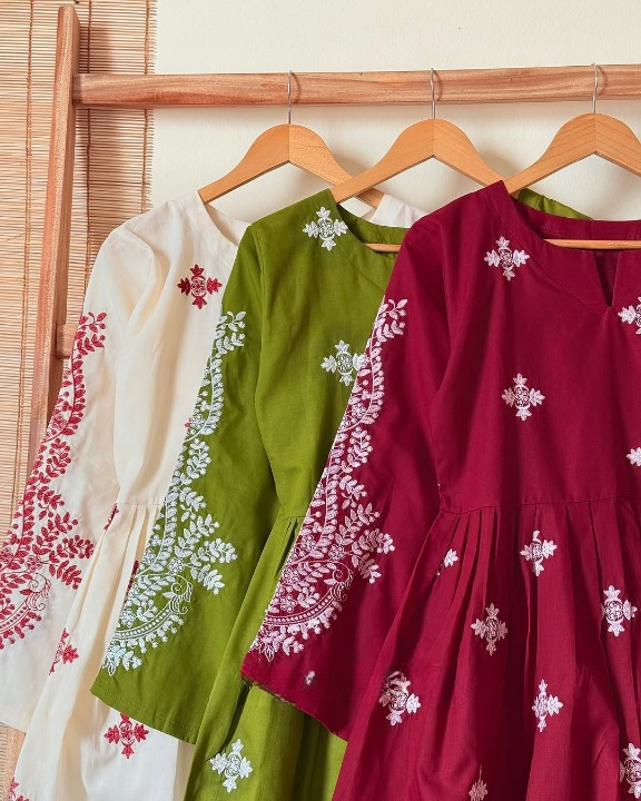 Premium Cotton Embroidery Gown Two piece set